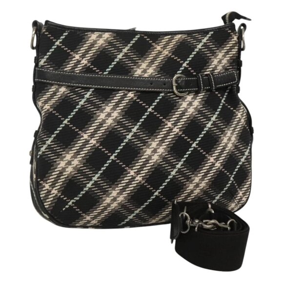 BURBERRY Nova Check Blue Label Shoulder Bag Wool Black Silver Auth 117790 - Picture 1 of 16